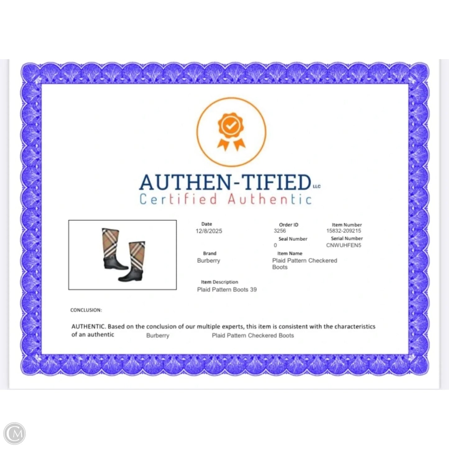 Boots Luxury Designer By Burberry In Plaid Pattern size 39