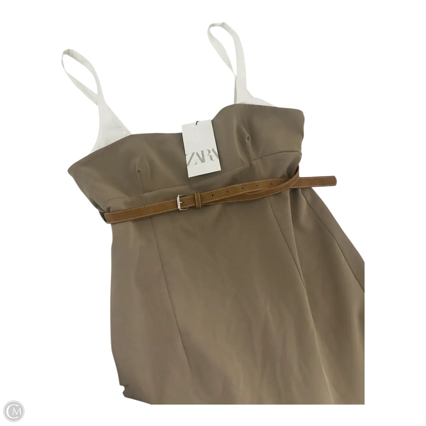Dress Casual Midi By Zara In Tan & White, Size: L