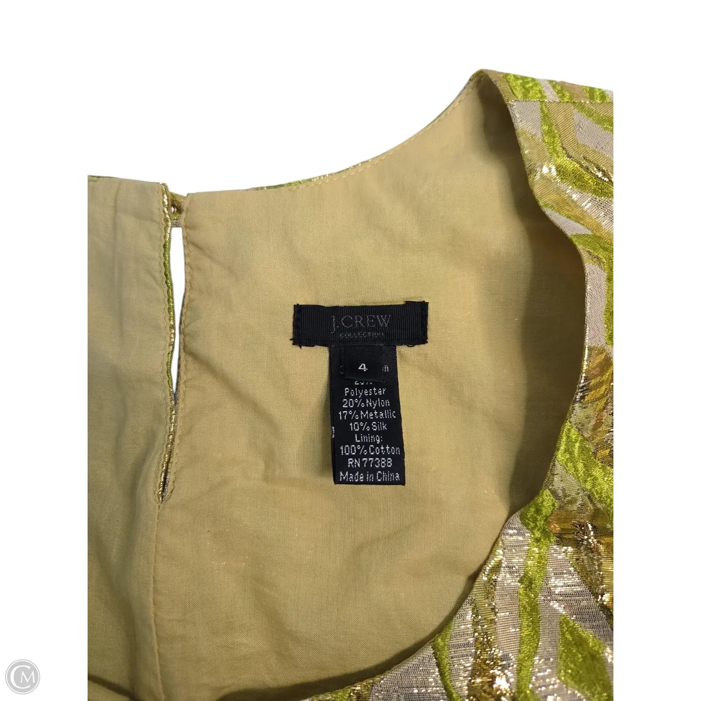 Top Sleeveless By J. Crew In Gold & Green, Size: 4