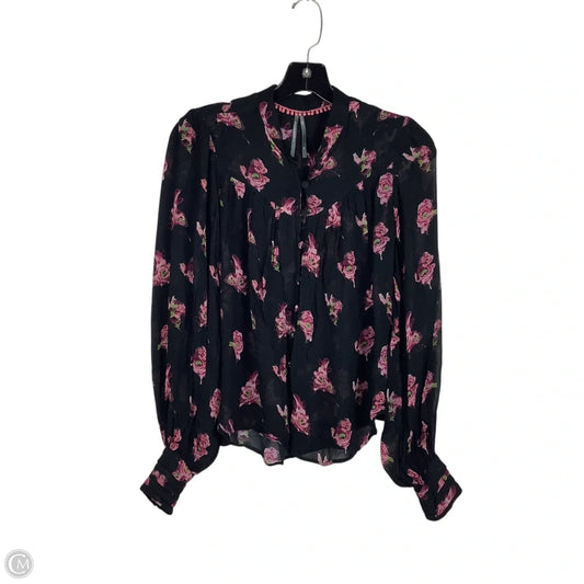 Top Long Sleeve By Anthropologie In Black & Pink, Size: Xs