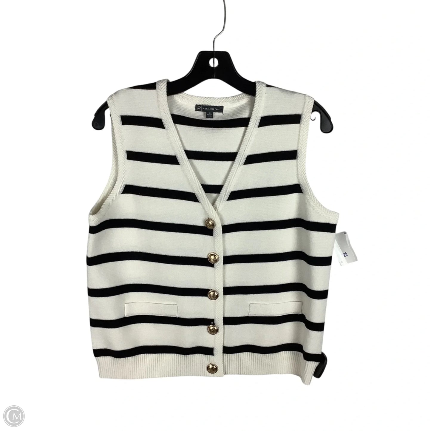 Vest Sweater By Adrianna Papell In Striped Pattern, Size: M