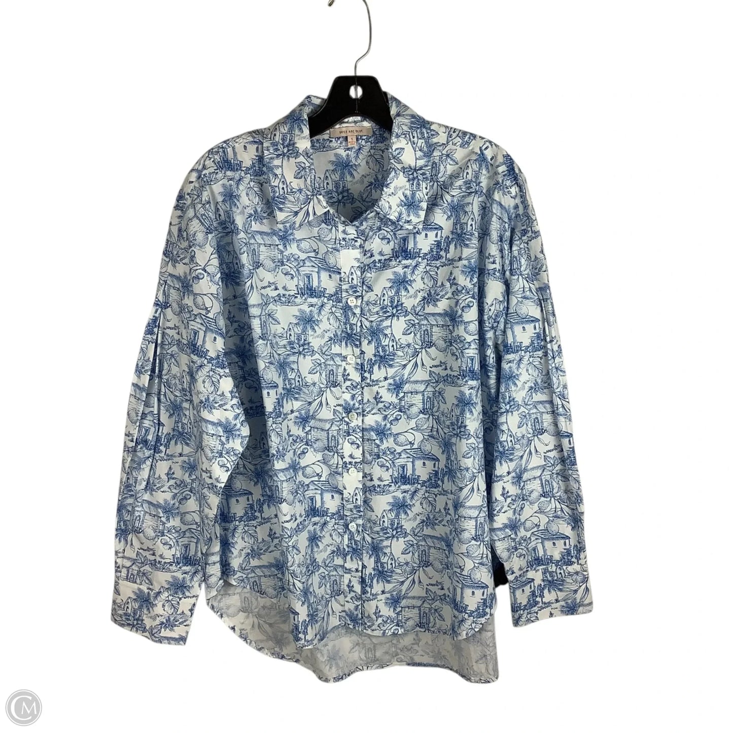 Top Long Sleeve By Skies Are Blue In Blue & White, Size: S