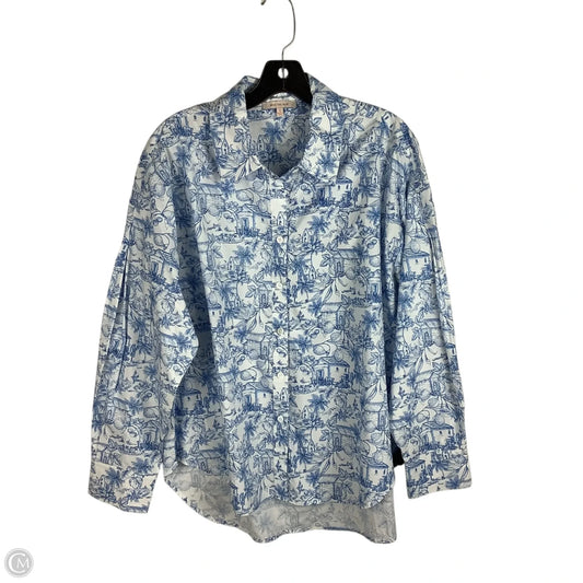 Top Long Sleeve By Skies Are Blue In Blue & White, Size: S