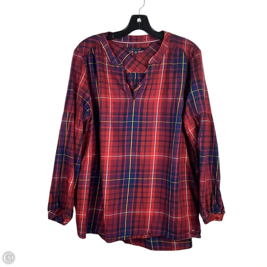 Top Long Sleeve By Tommy Hilfiger In Plaid Pattern, Size: Xl