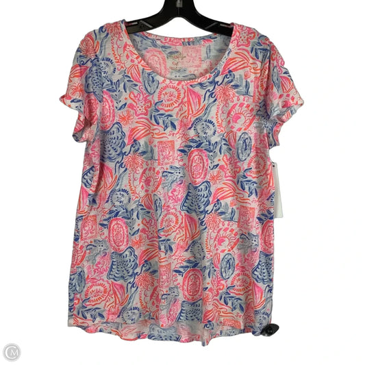Top Short Sleeve Designer By Lilly Pulitzer In Blue & Pink, Size: M