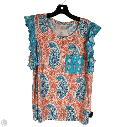 Top Short Sleeve By Crown And Ivy In Blue & Orange, Size: Xl
