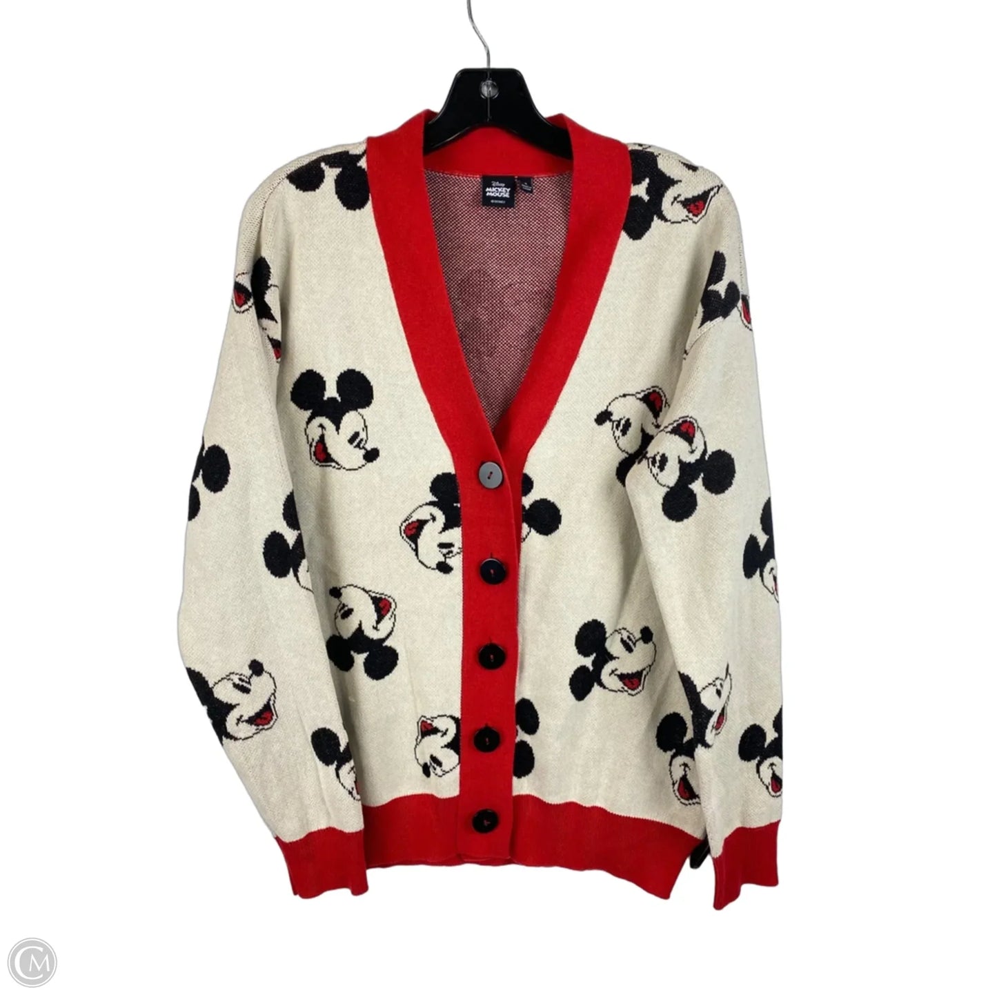 Sweater Cardigan By Disney In Cream & Red, Size: S