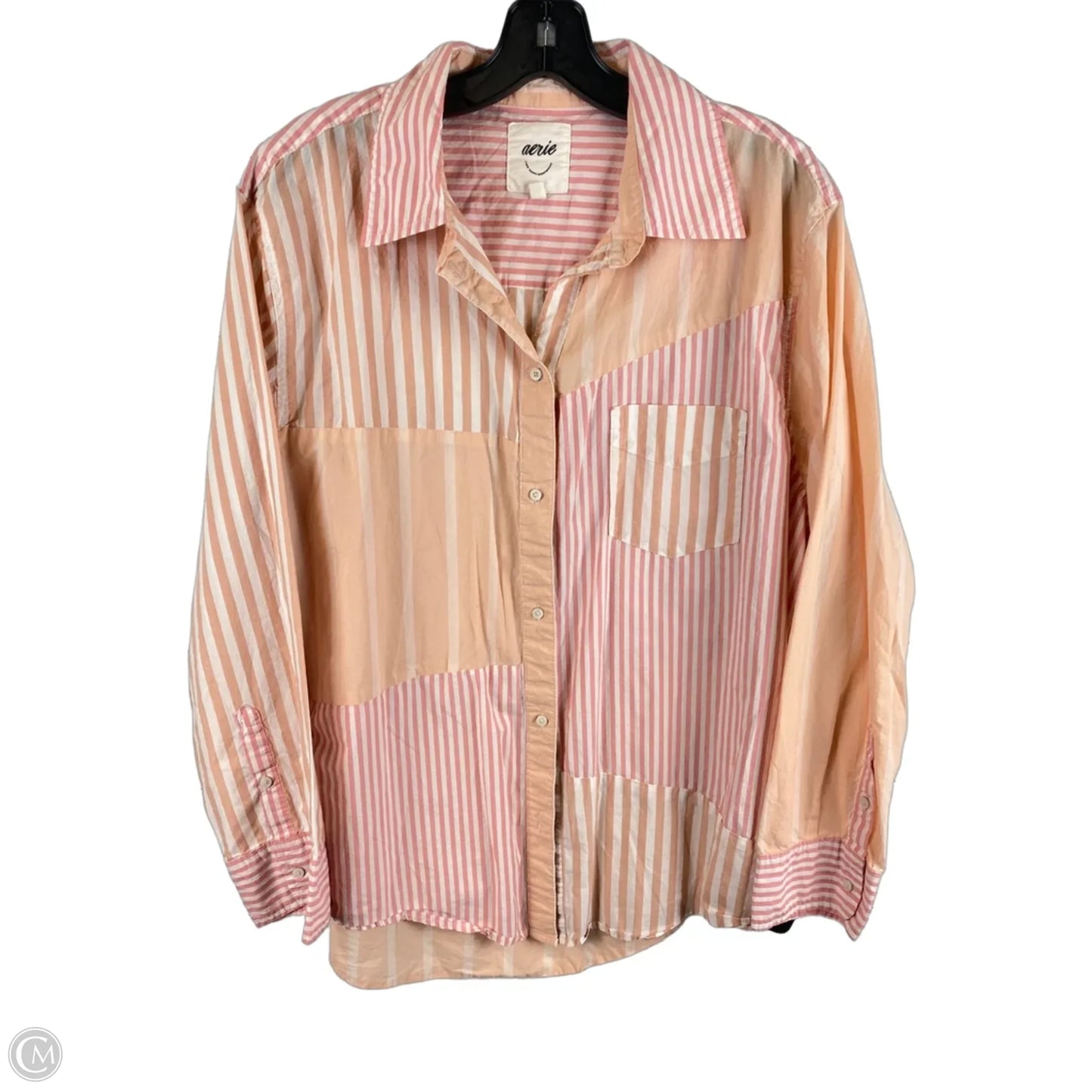 Top Long Sleeve By Aerie In Orange & Pink, Size: M