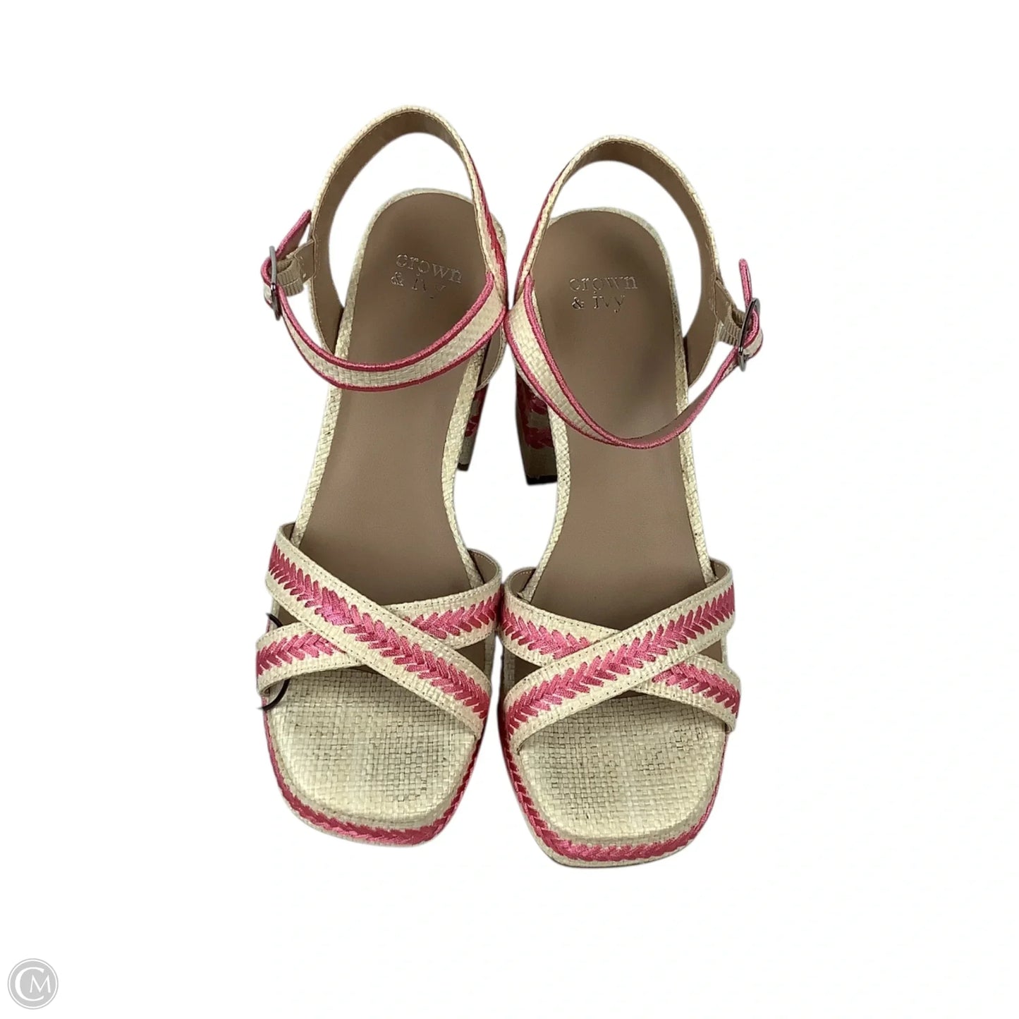 Sandals Heels Block By Crown And Ivy In Cream & Pink, Size: 7.5