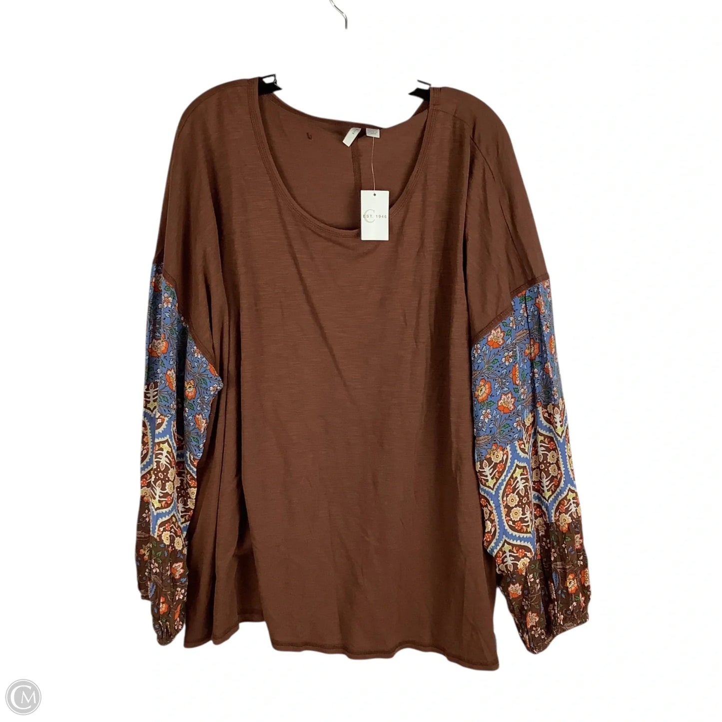 Top Long Sleeve By Cato In Brown, Size: 4x (26/28)
