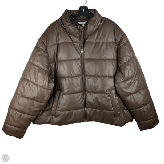 Jacket Puffer & Quilted By Time And Tru In Brown, Size: 2x