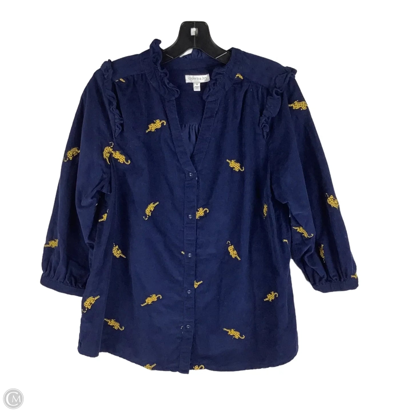 Top Long Sleeve By Crown And Ivy In Navy Print, Size: M