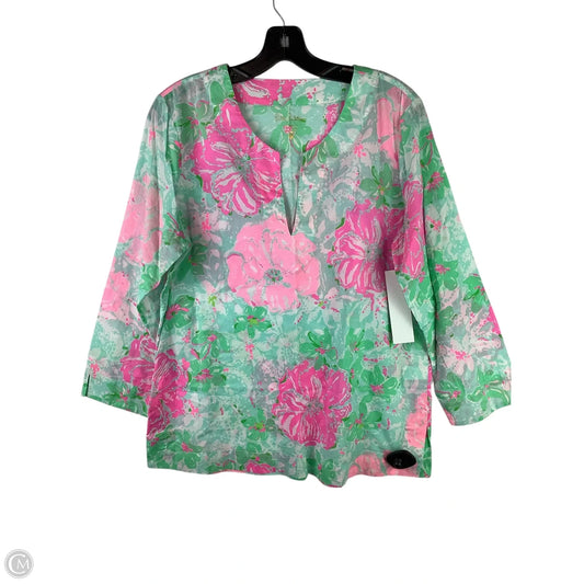 Top Long Sleeve Designer By Lilly Pulitzer In Green & Pink, Size: L