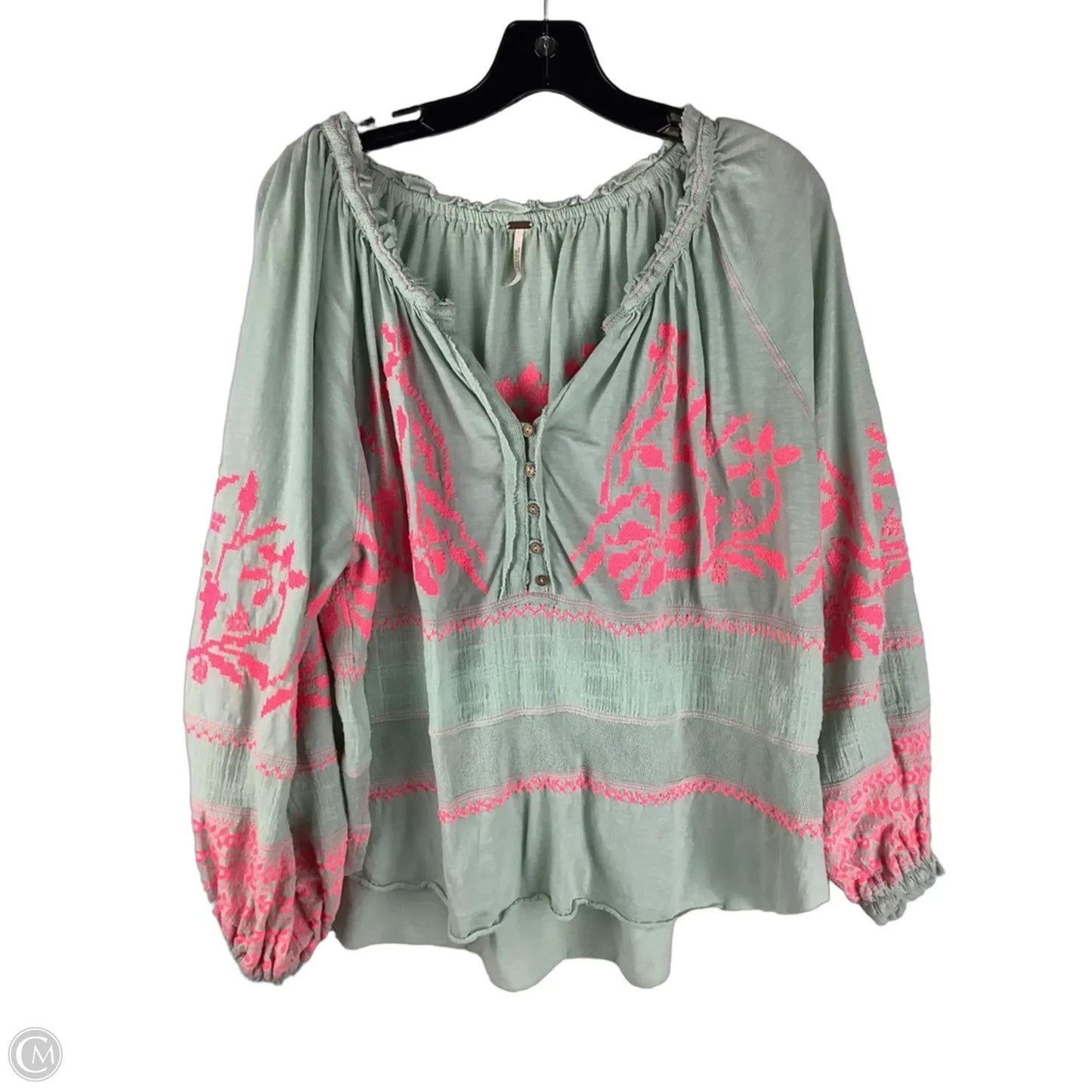 Top Long Sleeve By Free People In Green & Pink, Size: S