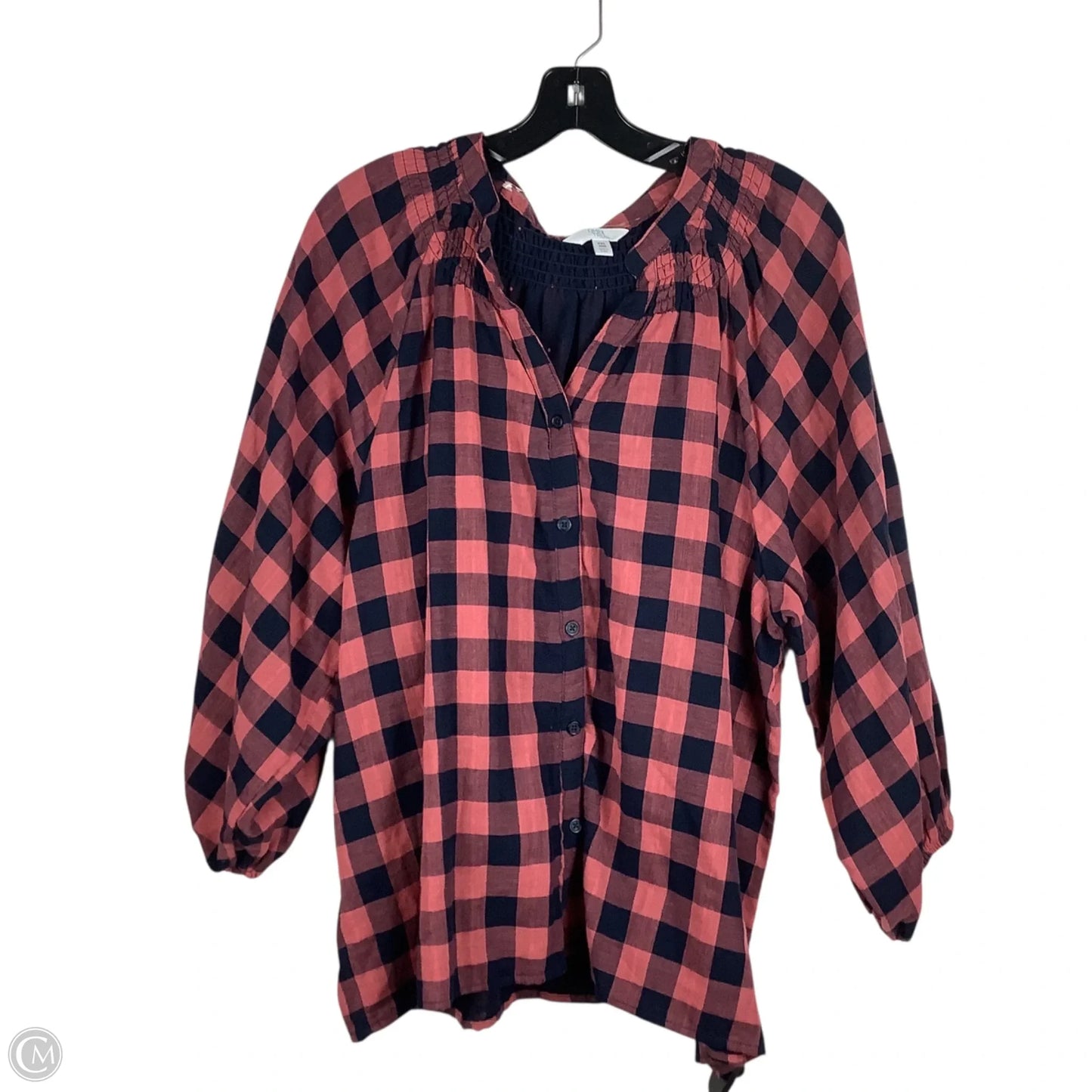 Top Long Sleeve By Time And Tru In Checkered Pattern, Size: Xxl