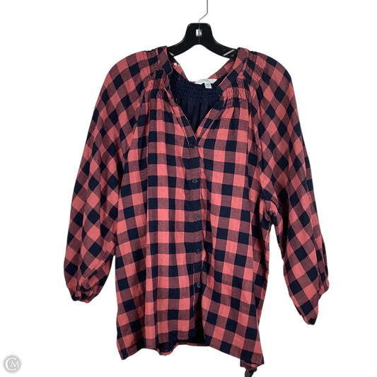 Top Long Sleeve By Time And Tru In Checkered Pattern, Size: Xxl
