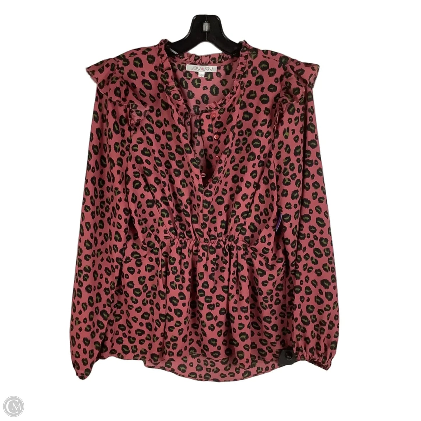 Top Long Sleeve By Joy Joy In Green & Pink, Size: L