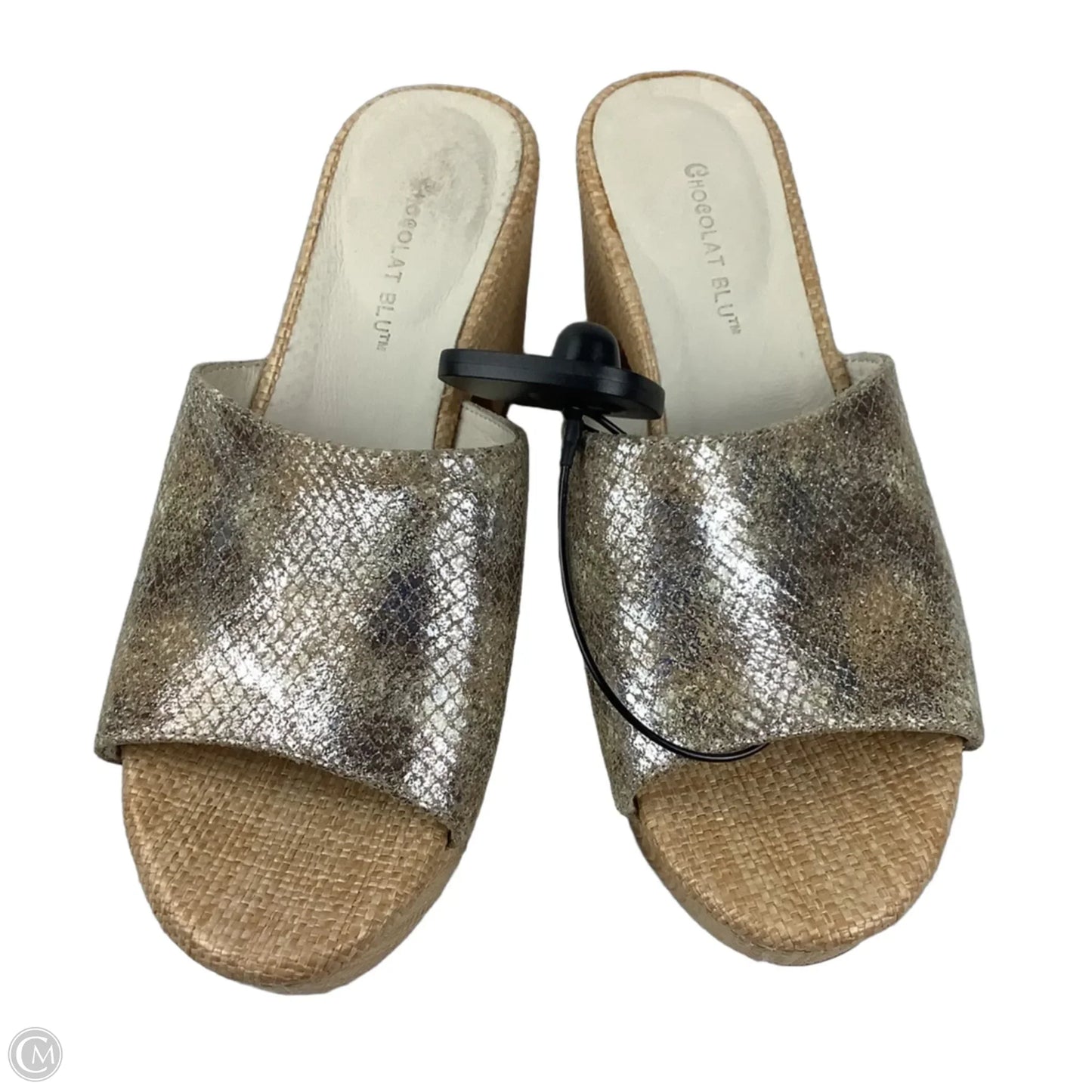 Sandals Heels Block By Clothes Mentor In Gold, Size: 7.5