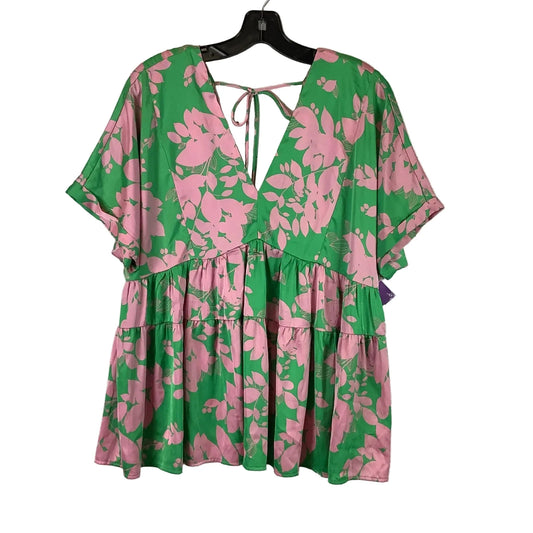 Top Short Sleeve By Entro In Green & Pink, Size: L