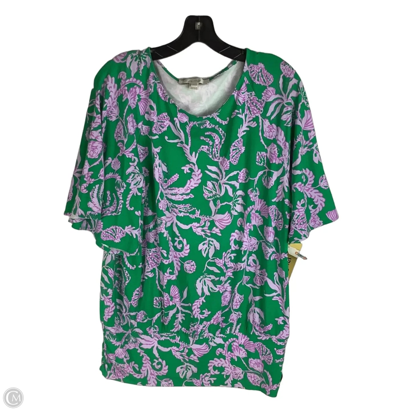 Top Short Sleeve Designer By Lilly Pulitzer In Green & Purple, Size: L
