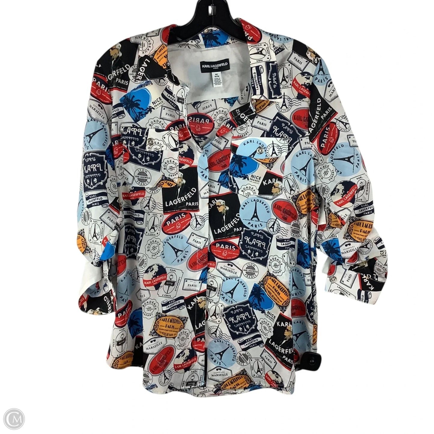 Top 3/4 Sleeve Designer By Karl Lagerfeld In Multi-colored, Size: M