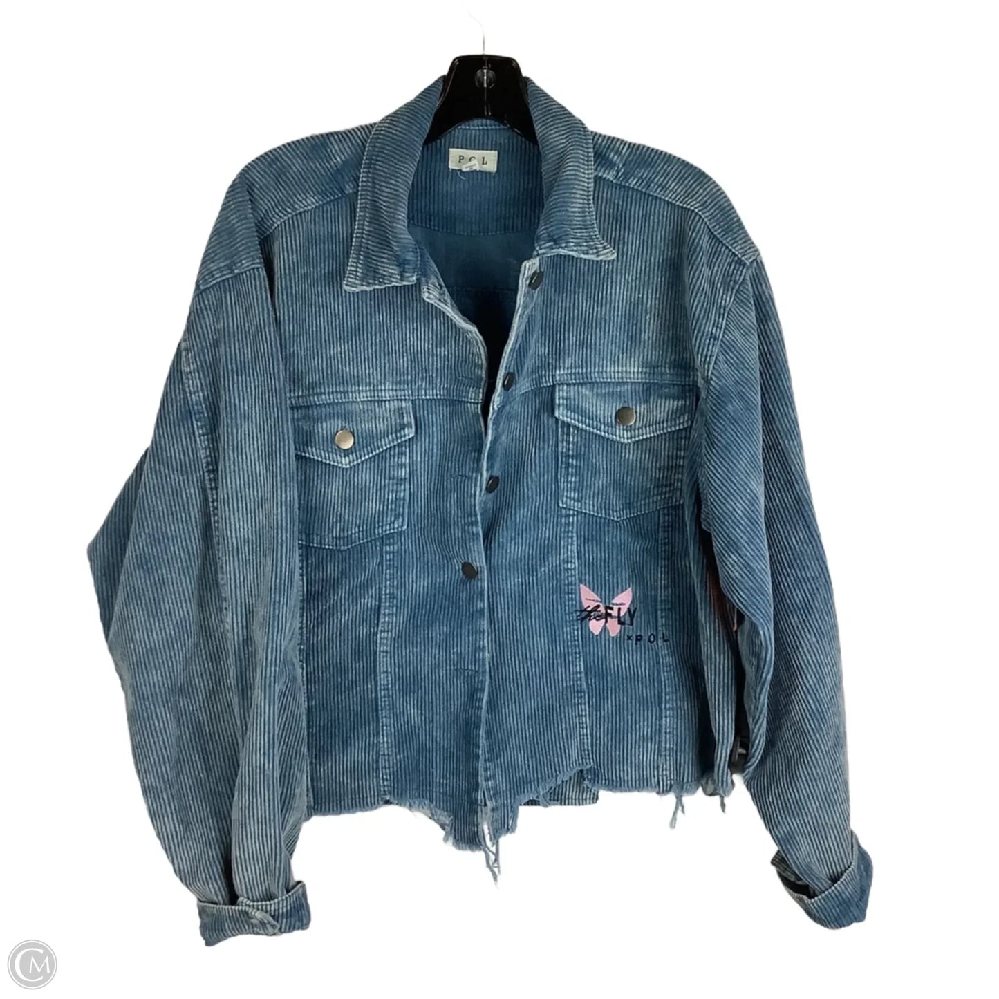 Jacket Shirt By Pol In Blue, Size: L