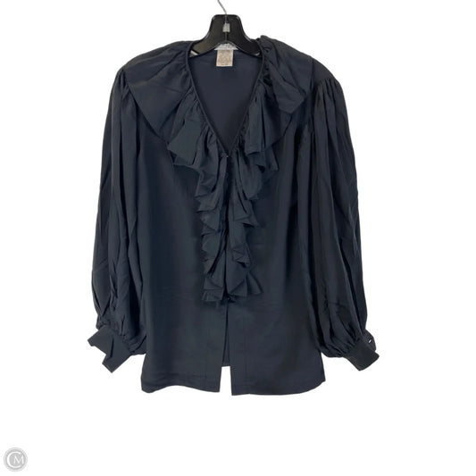 Top Long Sleeve By Clothes Mentor In Black 100% silk, Size: Xs