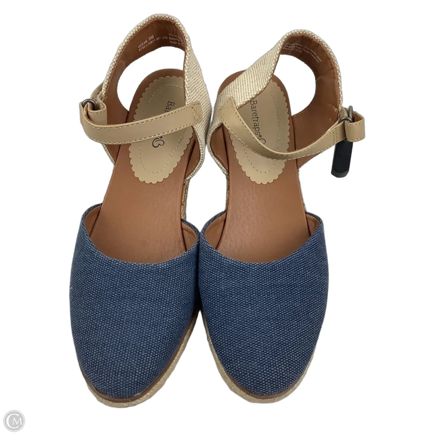 Sandals Heels Platform By Bare Traps In Blue & Cream, Size: 9