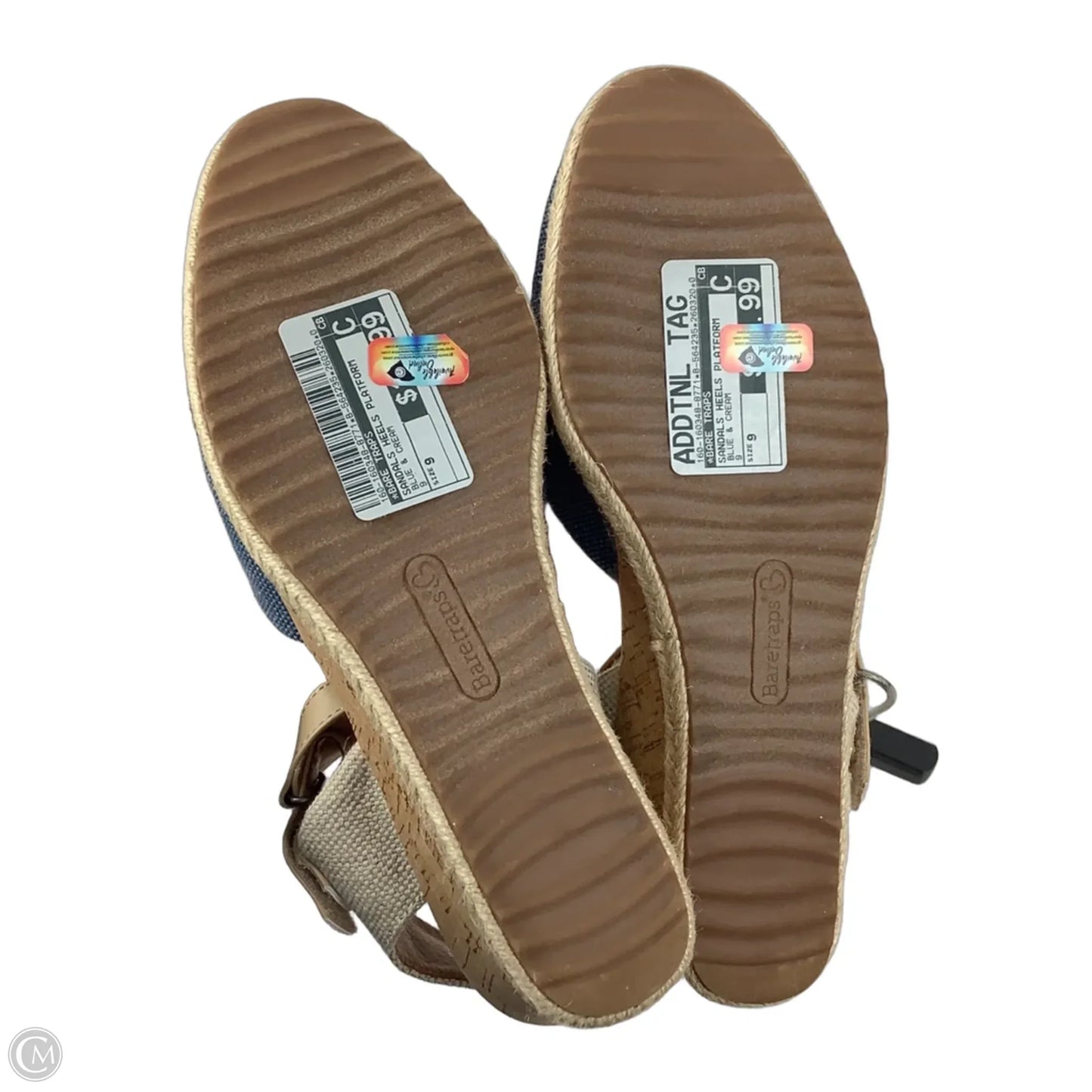 Sandals Heels Platform By Bare Traps In Blue & Cream, Size: 9
