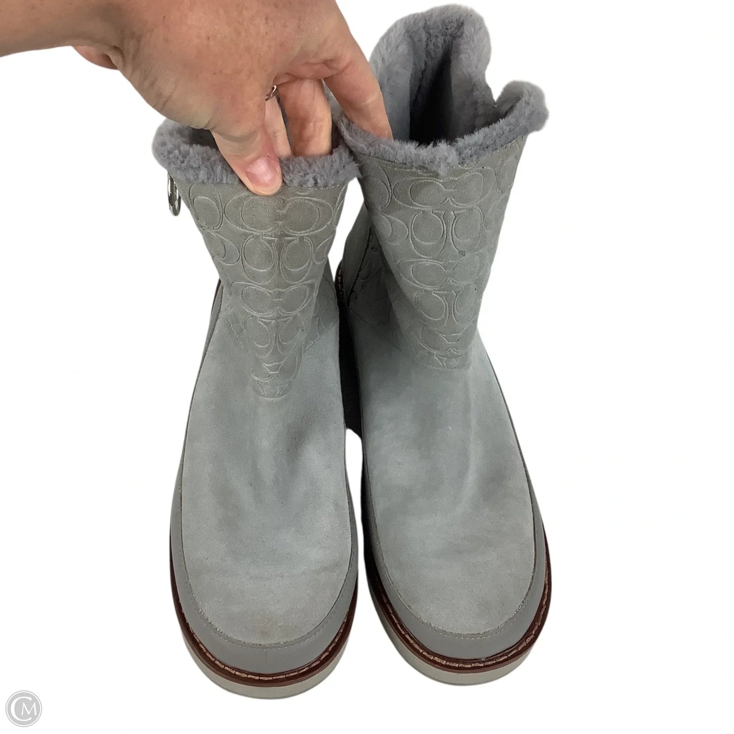 Boots Designer By Coach In Grey, Size: 9.5
