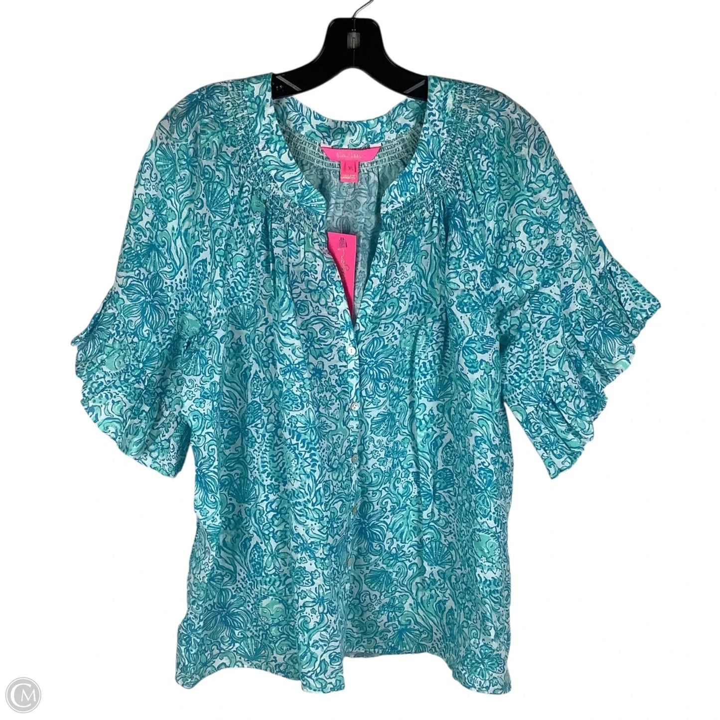 Top Short Sleeve Designer By Lilly Pulitzer In Blue, Size: Xl