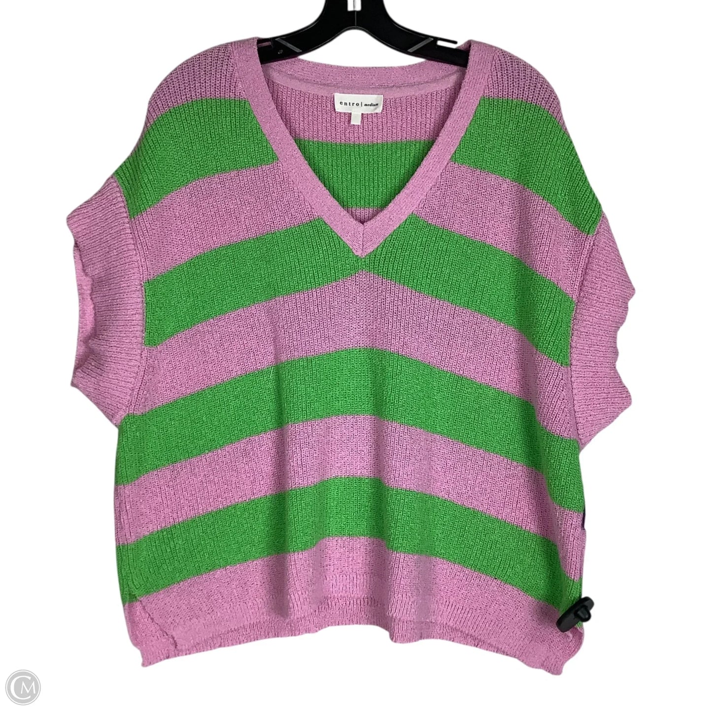 Sweater Short Sleeve By Entro In Green & Pink, Size: M