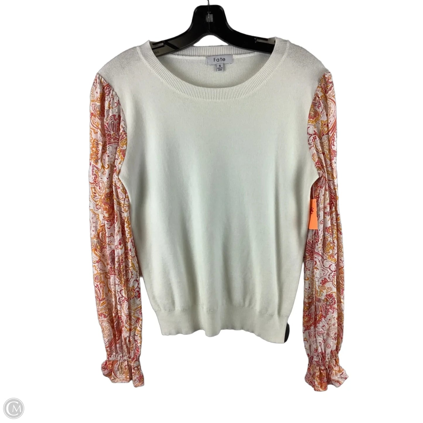 Top Long Sleeve By Fate In Orange & White, Size: S