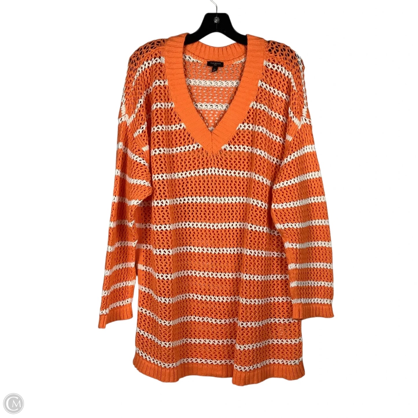 Sweater By Talbots In Orange & White, Size: 2x