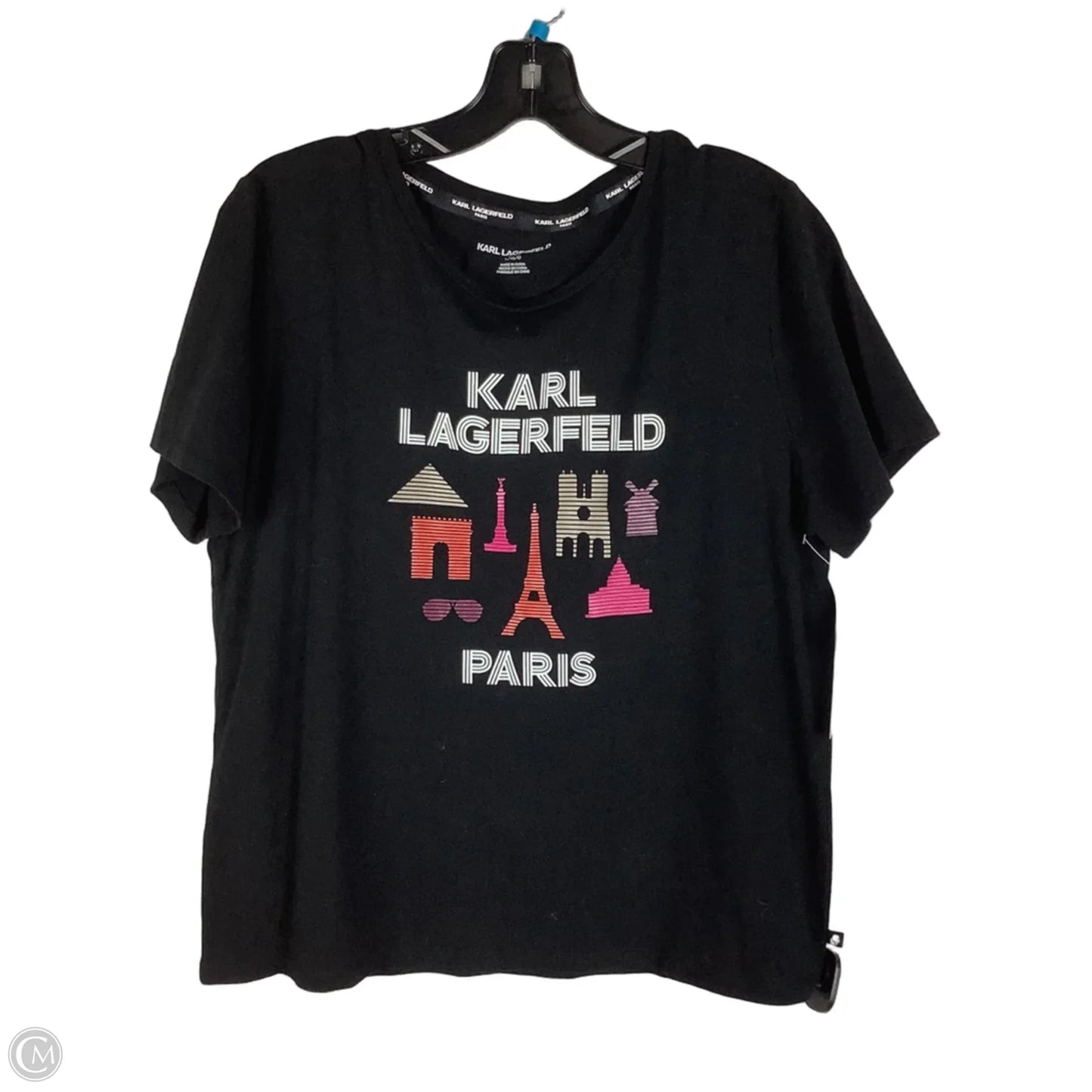 Top Short Sleeve Designer By Karl Lagerfeld In Black, Size: L