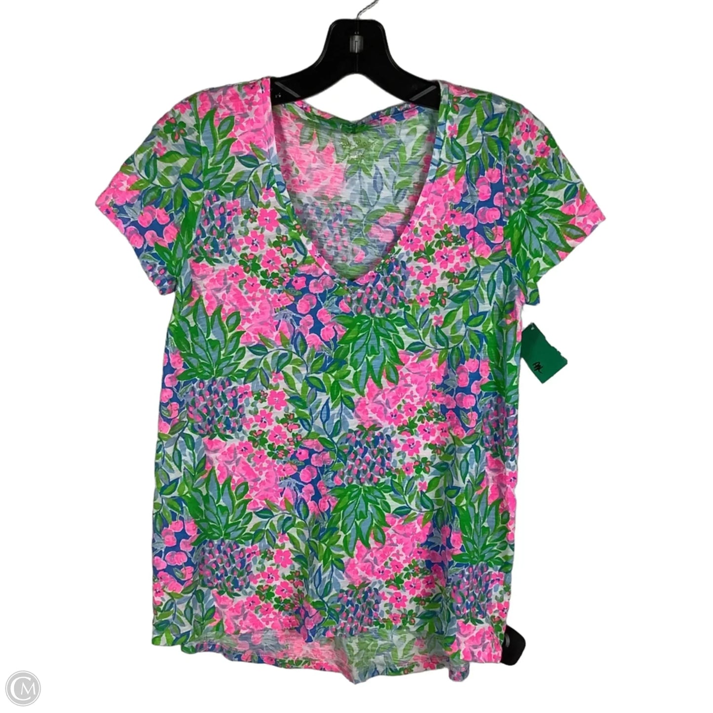Top Short Sleeve Designer By Lilly Pulitzer In Green & Pink, Size: Xs