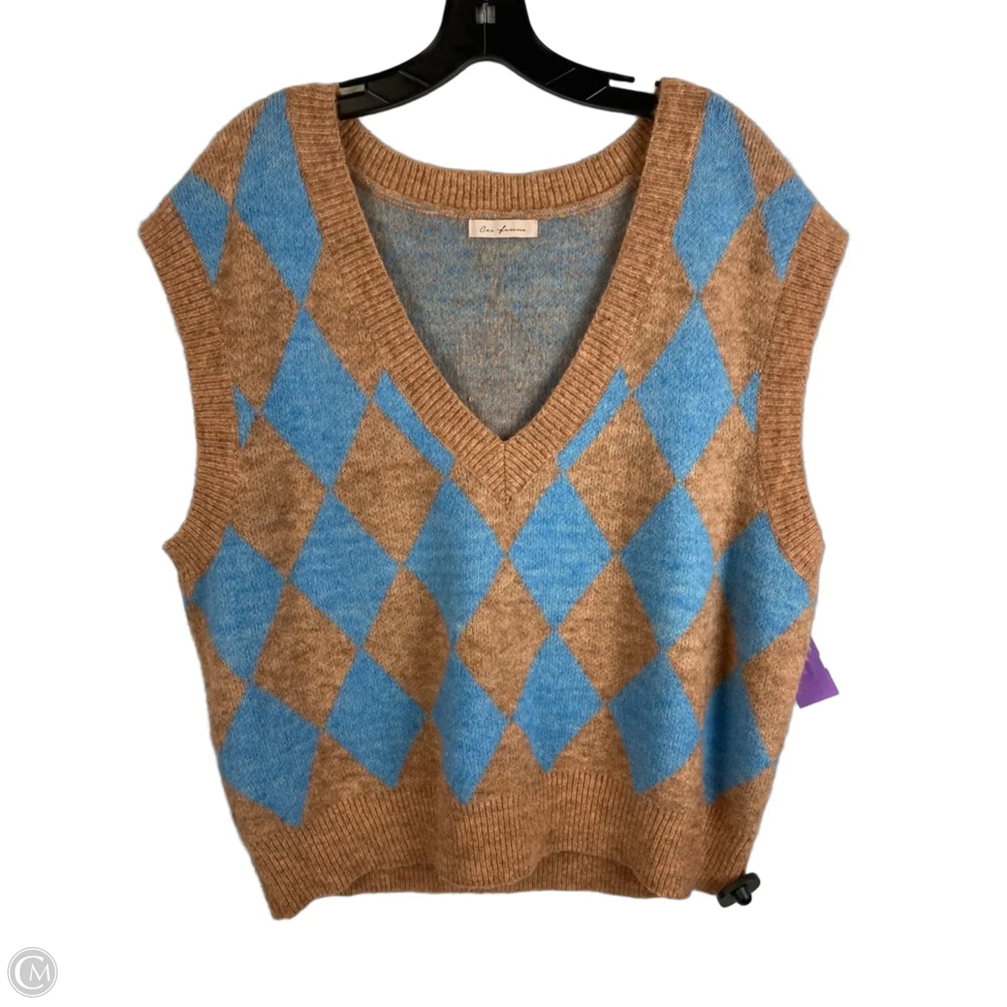 Vest Sweater By Ces Femme In Blue & Brown, Size: L