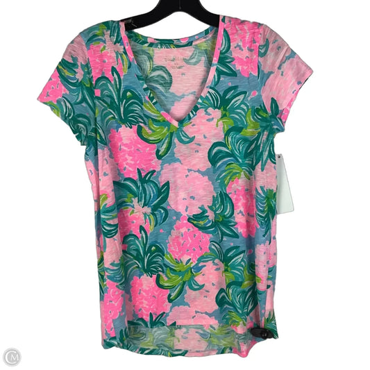 Top Short Sleeve Designer By Lilly Pulitzer In Green & Pink, Size: Xs