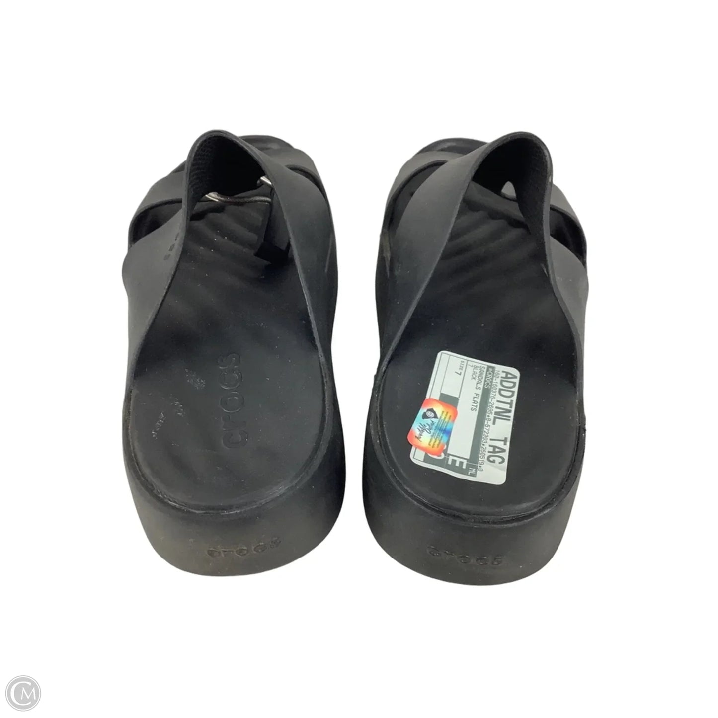 Sandals Flats By Crocs In Black, Size: 7