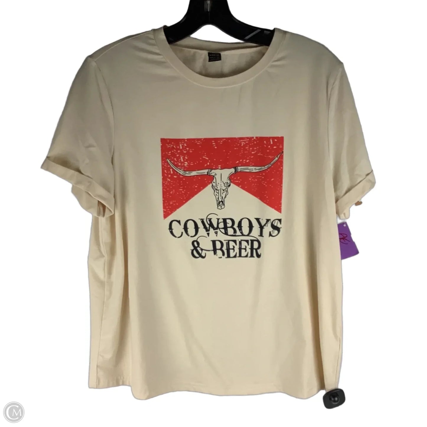 Top Short Sleeve By Shein In Red & Tan, Size: L