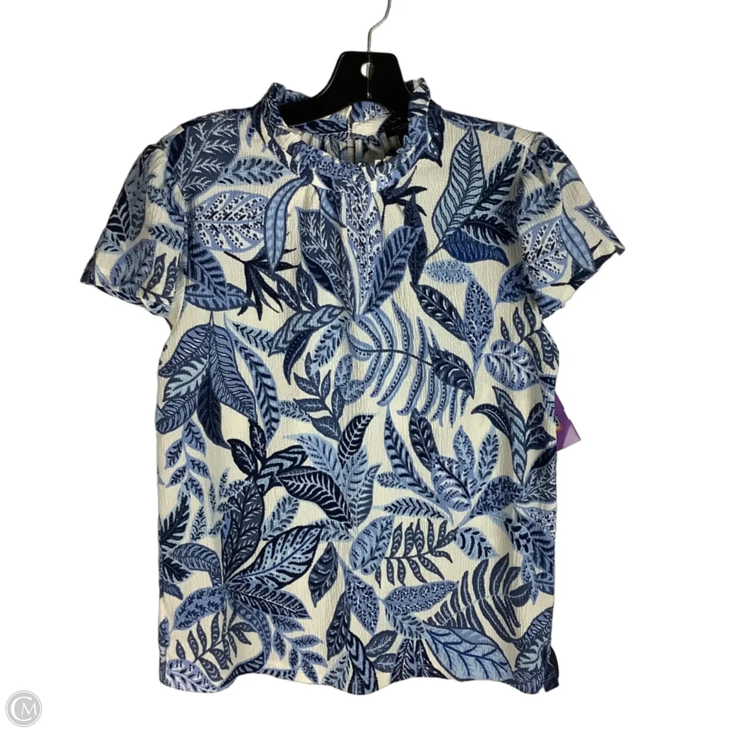 Top Short Sleeve By Ann Taylor In Blue & White, Size: S