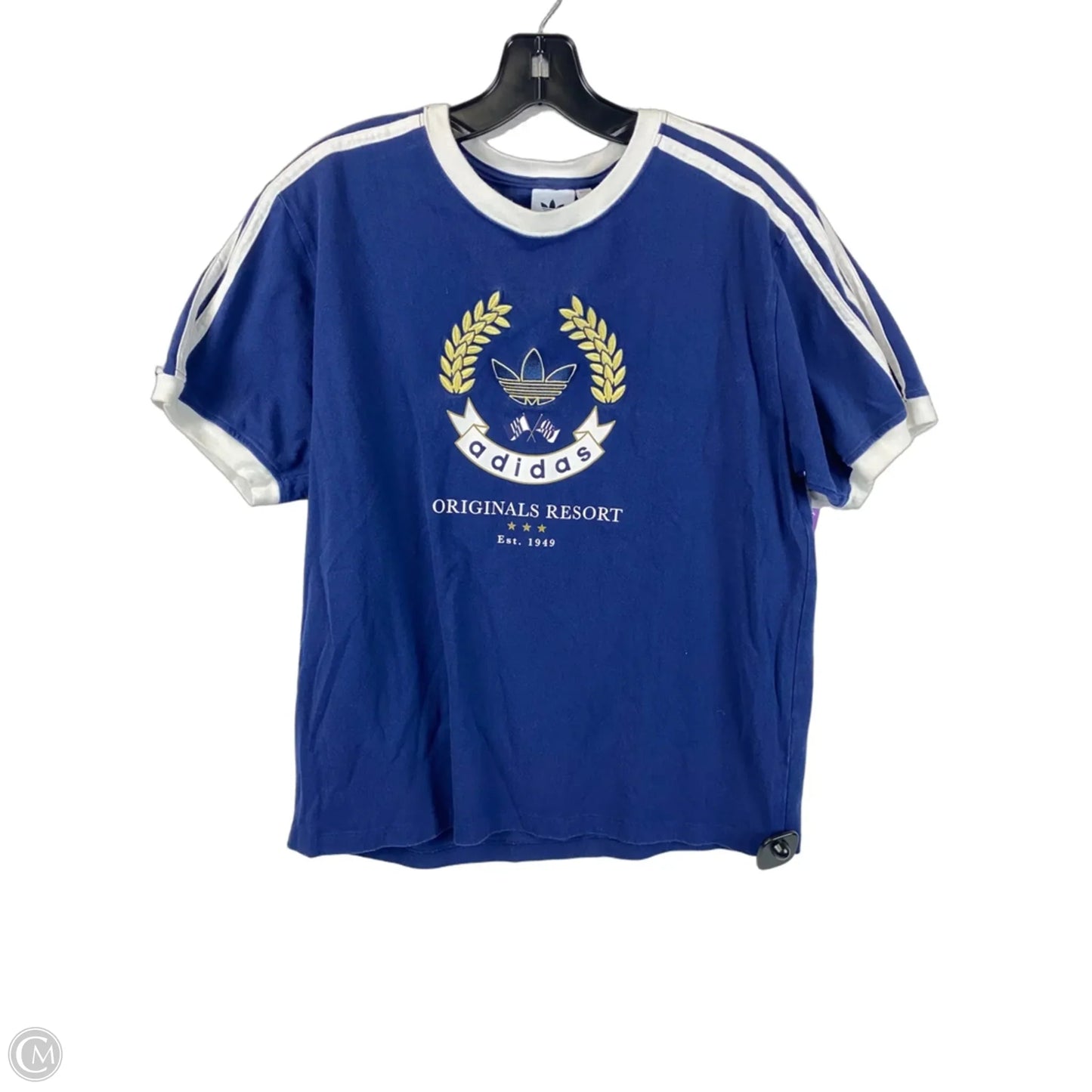 Top Short Sleeve By Adidas In Blue & White, Size: L