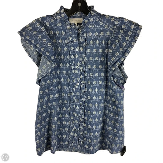 Blouse Short Sleeve By Entro In Blue & White, Size: S