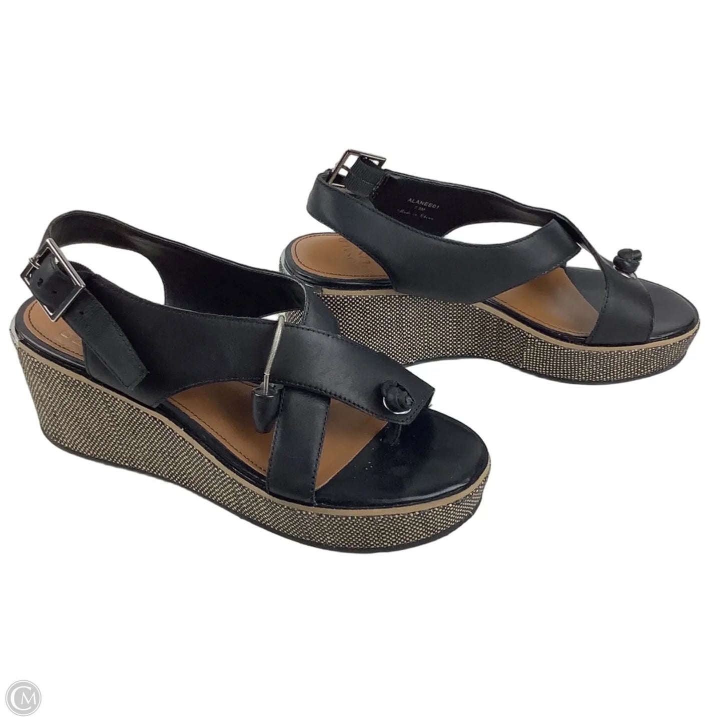 Sandals Heels Wedge By Donald Pliner In Black & Tan, Size: 7.5