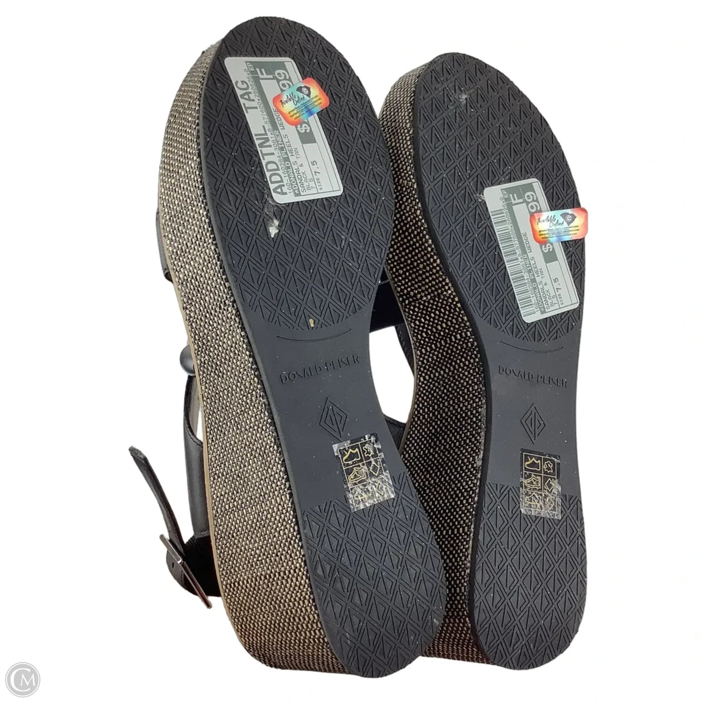 Sandals Heels Wedge By Donald Pliner In Black & Tan, Size: 7.5