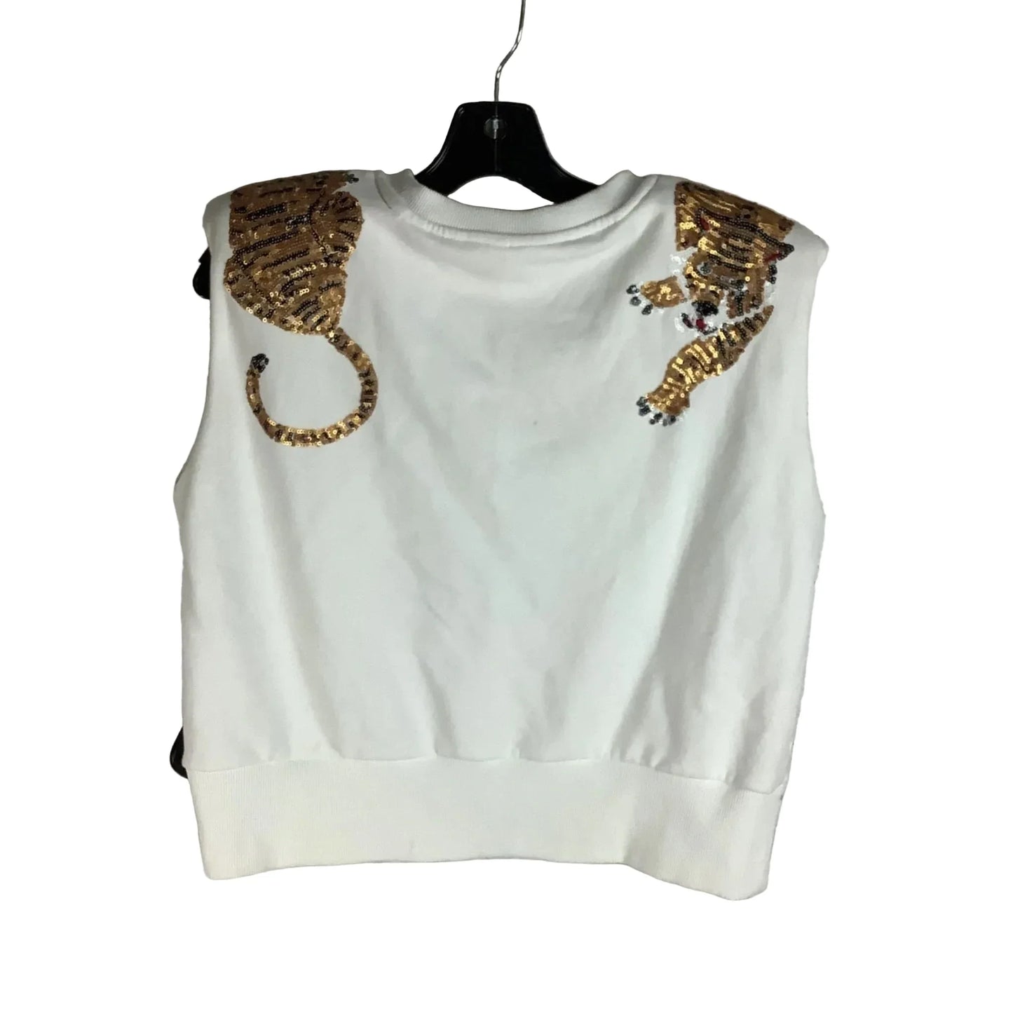 Top Sleeveless By Queen of Sparkles In Tan & White, Size: M (AS IS)