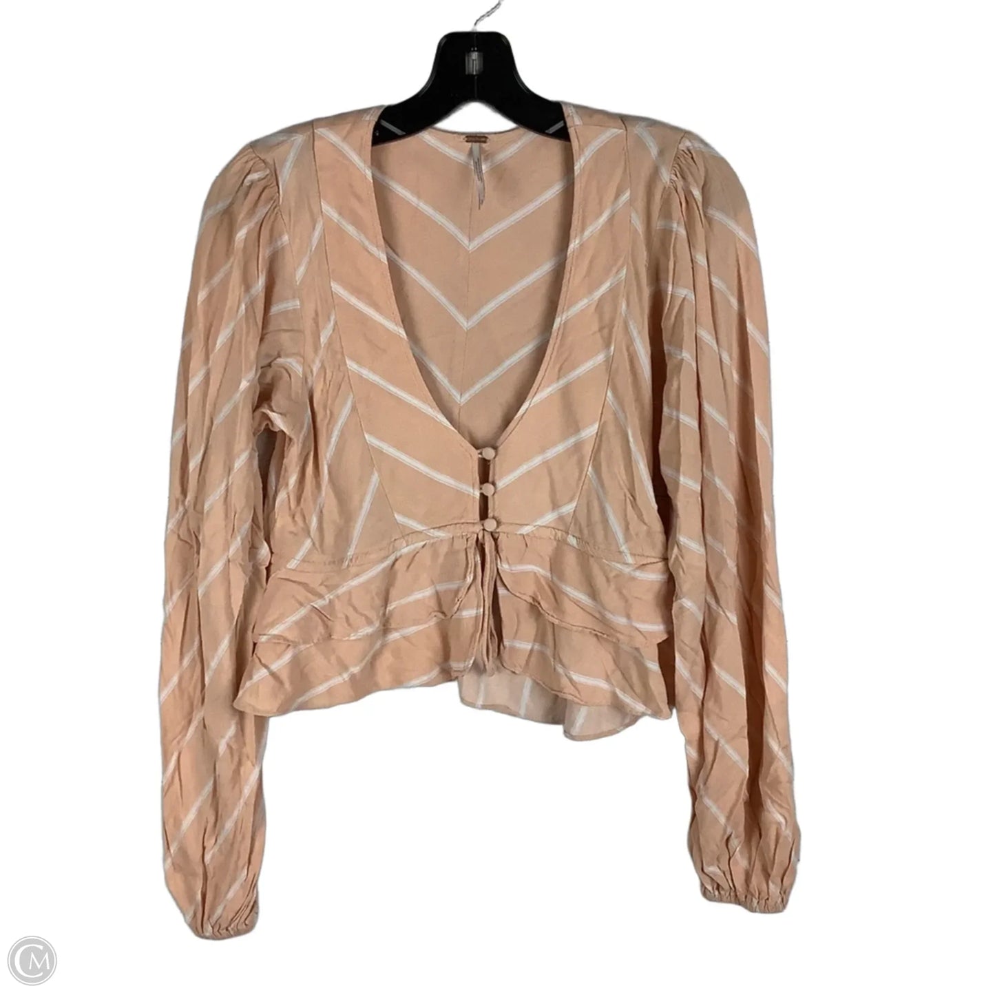 Top Long Sleeve By Free People In Orange & White, Size: S