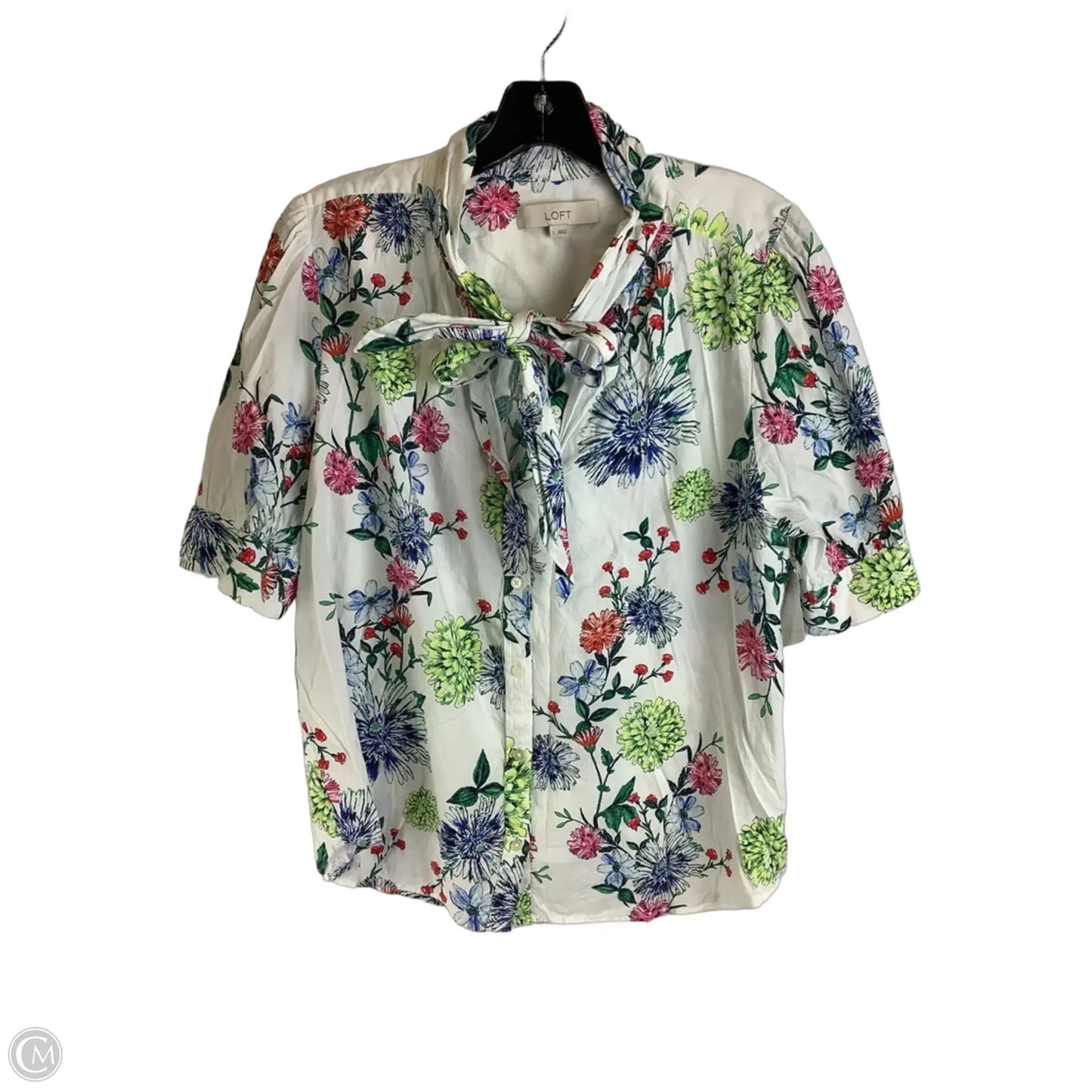 Top Short Sleeve By Loft In Floral Print, Size: L