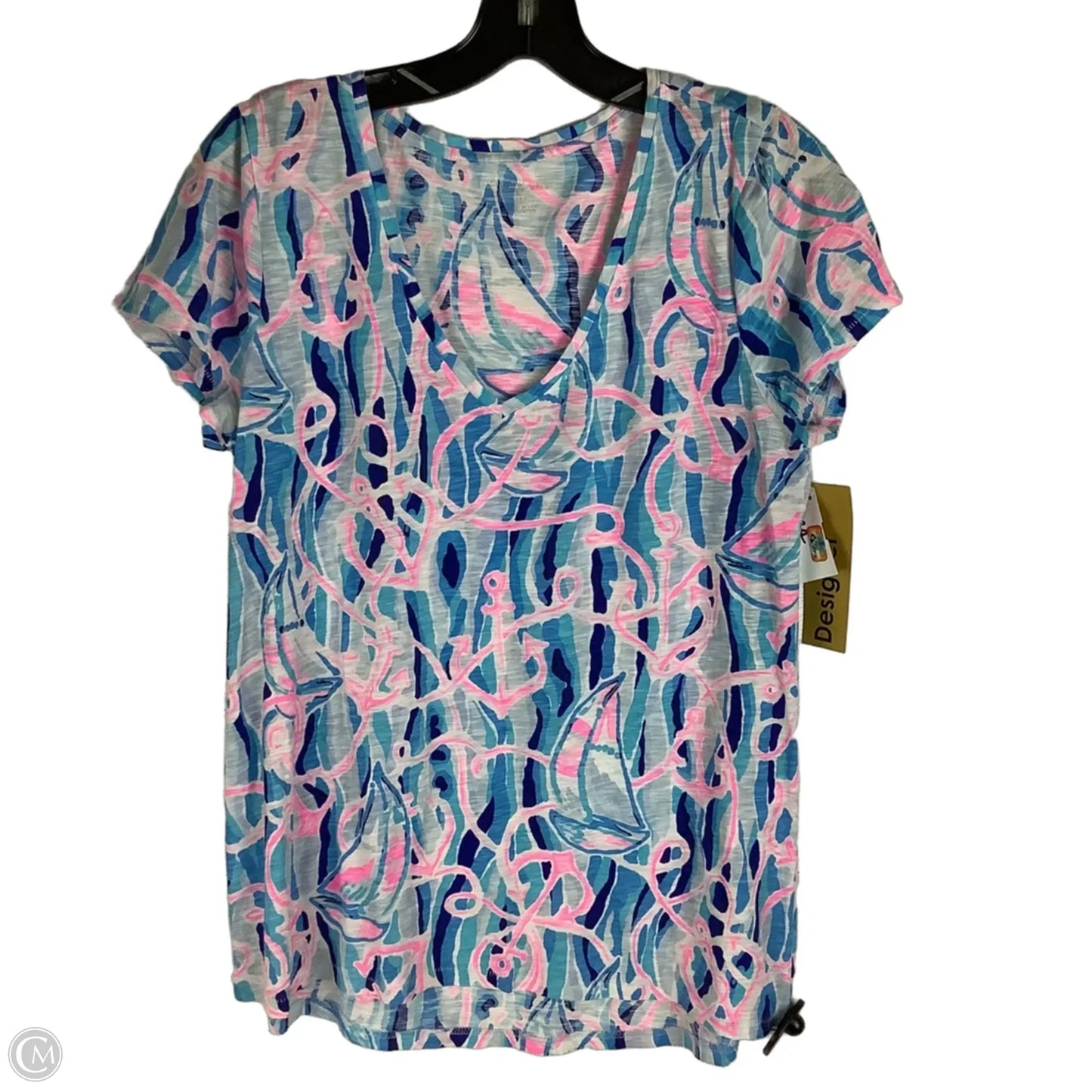 Top Short Sleeve Designer By Lilly Pulitzer In Blue, Size: M