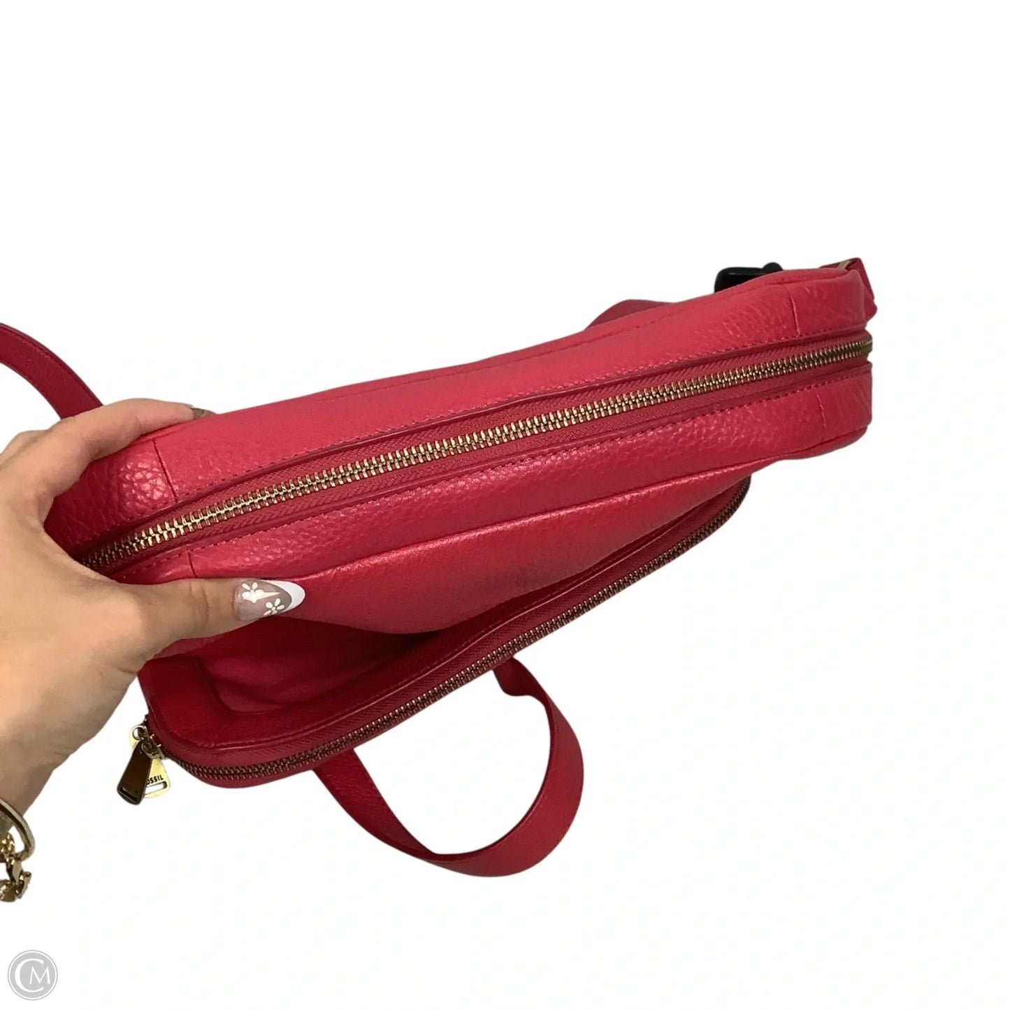 Handbag Leather By Fossil, Size: Medium
